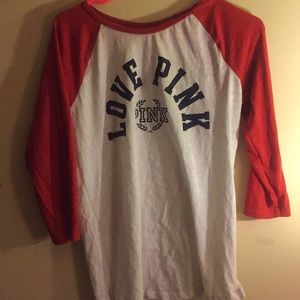 Red and white VS pink shirt